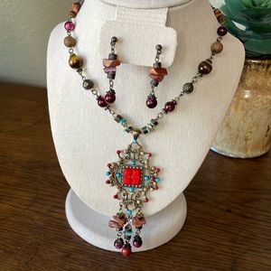 Eclectic vintage beaded necklace with free matching earrings!